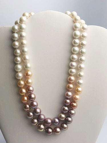 Edison Pearl Double Strand Necklace, Natural Color, 10-13mm