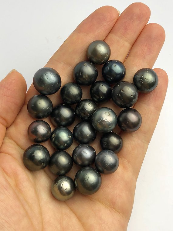 12 pcs, Tahitian Pearls, Round, Dark, BIG 12-14.9mm, Loose Pearls, Round, A Quality, Bulk Discount Pricing, wholesale tahitian pearls