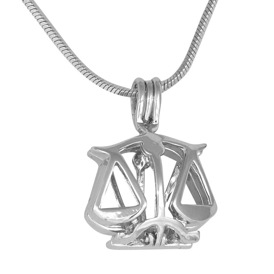 CLOSEOUT SPECIAL - Cage Pendant Sterling Silver of White Gold Plated for 5mm to 8mm Loose Pearl Zodiac Libra (ZCP7, SZCP7)