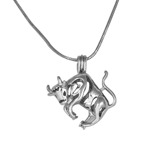 CLOSEOUT SPECIAL - Cage Pendant Sterling silver or White gold Plated for 5mm to 8.5mm Loose Pearl Zodiac Taurus (ZCP2, SZCP2)