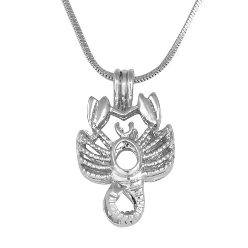 CLOSEOUT SPECIAL - Cage Pendant Sterling Silver or White Gold Plated for 5mm to 7.5mm Loose Pearl Zodiac Scorpio (ZCP8, SZCP8)