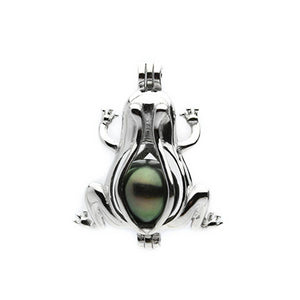 CLOSEOUT SPECIAL - Cage Pendant Sterling Silver or White Gold Plated for 5mm to 7mm Loose Pearl Frog (CP37, SCP37)