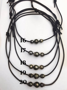 3 Tahitian Pearls on Leather Necklace