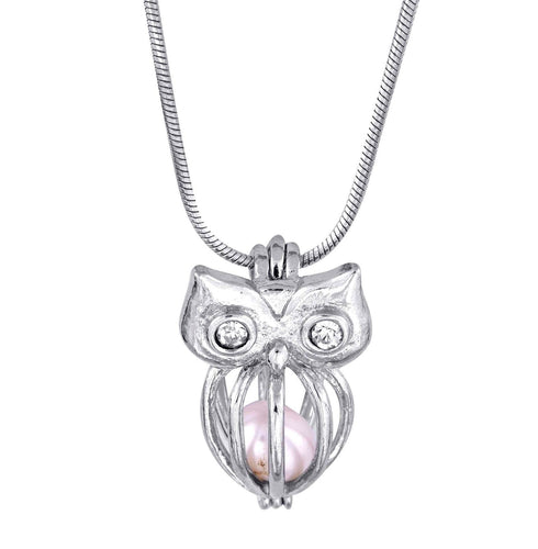 CLOSEOUT SPECIAL - Cage pendant Sterling Silver for 5mm to 7.5mm Loose Pearl or White Gold Plated for 5mm to 9mm Pearl Owl (SCP42, CP42)
