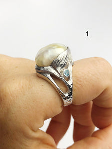 Handcarved Sterling Silver South Sea Pearl Rings - Natural Color - Southsea Pearls - Statement Ring (431 No. 1-3)