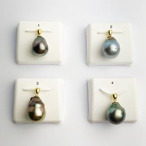 13-14mm Tahitian Pearl Pendants on 18K Gold Plated Sterling Silver (438 No. 1-4)