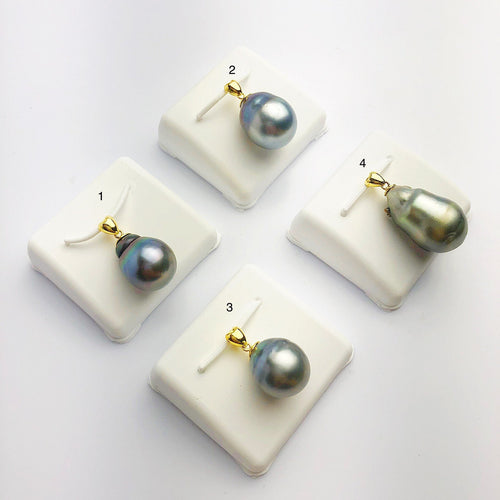 13-14mm Tahitian Pearl Pendants on 18K Gold Plated Sterling Silver (440 No. 1-4 )