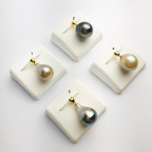 13-14mm Tahitian Pearl Pendants on 18K Gold Plated Sterling Silver (443 No. 1-4)