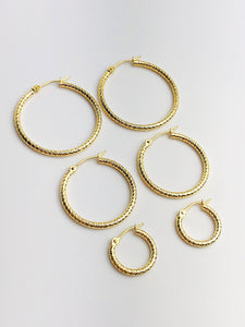 14k 2mm Gold Sparkle Hoop Earrings - 2" to 1/2" - Made in USA (#882-256, 202, 204, 203, 200)