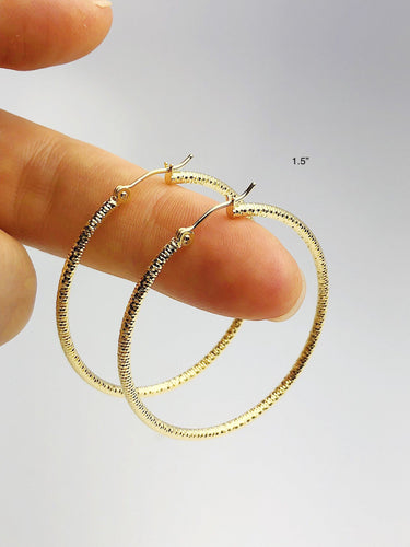 14k 2mm Gold Sparkle Hoop Earrings - 2