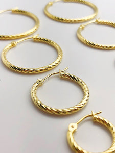 14k 2mm Gold Twist Hoop Earrings - 1 1/8" to 1/2" - Made in USA (#882-205, 208, 207, 206)