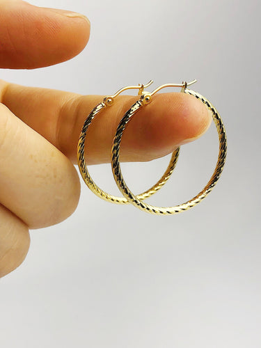 14k 2mm Gold Twist Hoop Earrings - 1 1/8