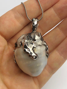 38mm GIANT South Sea Natural Pearl, 18k White Gold, 1.35 ct Diamonds - Statement Pendant - Handmade