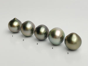 AAA Quality Multicolor Tahitian Peacock Loose Pearls - Short Drop Shape - 12mm (#572 No. 1-5)
