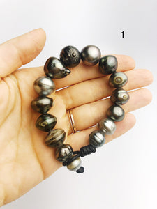 Tahitian Pearl Bracelet on Leather - 16mm to 10mm (395 No. 1-3)