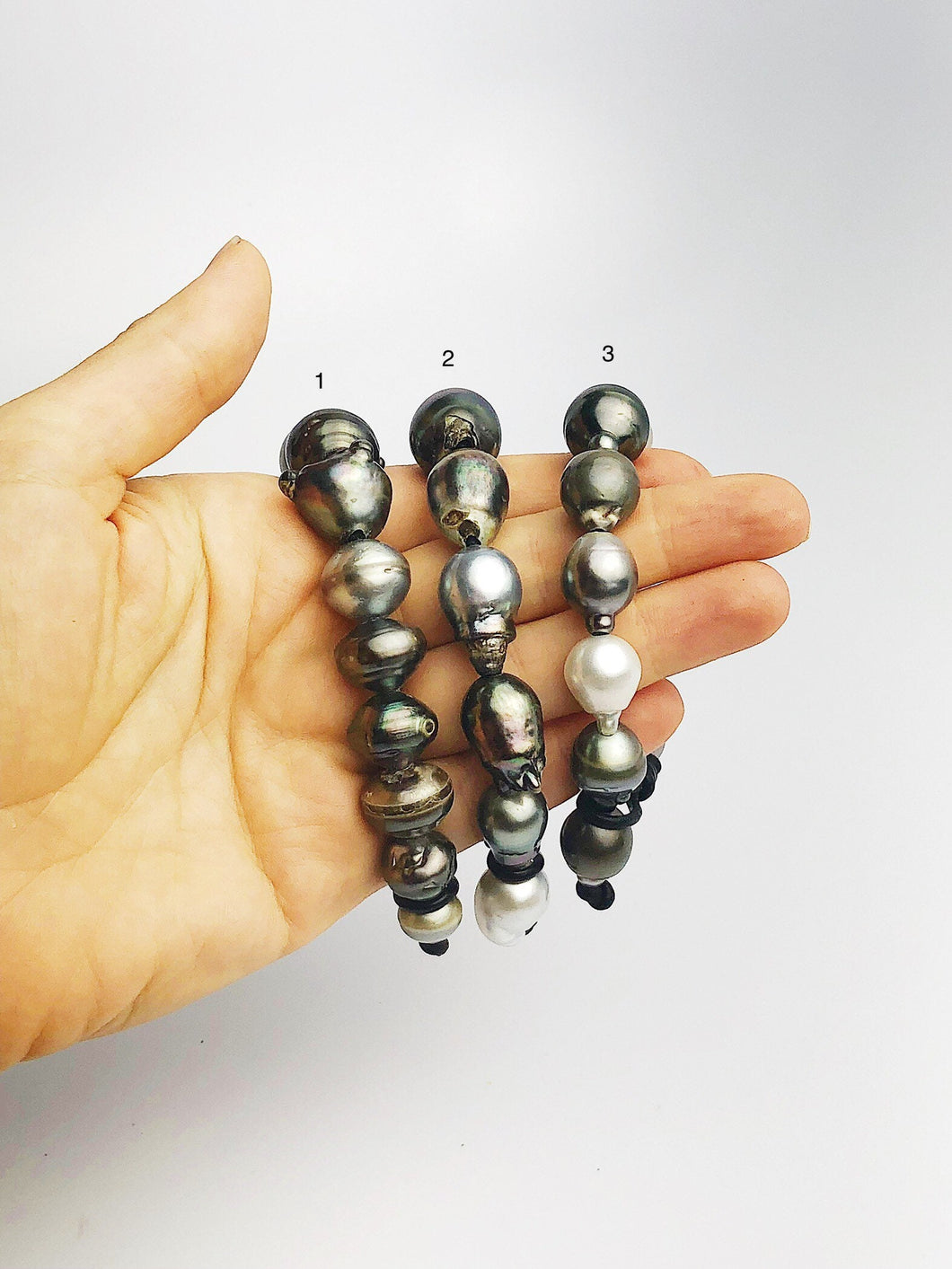 Tahitian Pearl Bracelet on Leather - 16mm to 10mm (395 No. 1-3)