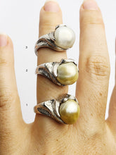 Handcarved Sterling Silver South Sea Pearl Rings - Natural Color - Southsea Pearls - Statement Ring (427 No. 1-6)