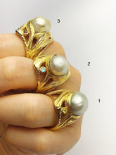 Handcarved Sterling Silver Plated 14K Gold South Sea Pearl Rings - Natural Color - Southsea Pearls - Statement Ring (430 Sz. 8.5,9,10)