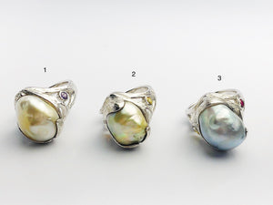 Handcarved Sterling Silver South Sea Pearl Rings - Natural Color - Southsea Pearls - Statement Ring (431 No. 1-3)