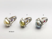 Handcarved Sterling Silver South Sea Pearl Rings - Natural Color - Southsea Pearls - Statement Ring (431 No. 1-3)