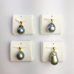13-14mm Tahitian Pearl Pendants on 18K Gold Plated Sterling Silver (440 No. 1-4 )