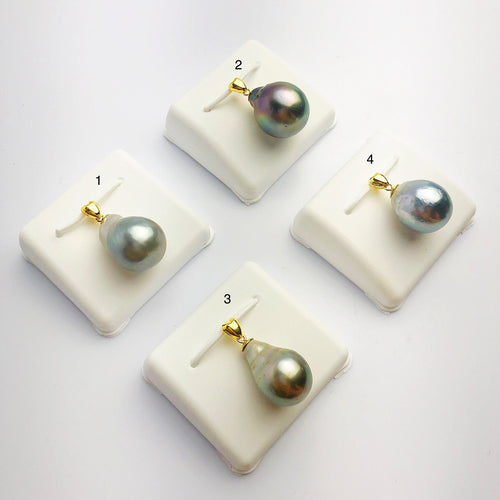 12-15mm Tahitian Pearl Pendants on 18K Gold Plated Sterling Silver (442 No. 1-4)