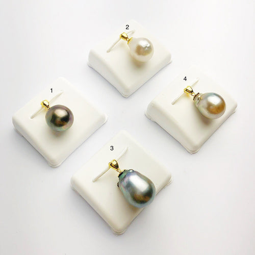 13-14mm Tahitian Pearl Pendants on 18K Gold Plated Sterling Silver (445 No. 1-4)