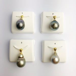 13-15mm Tahitian Pearl Pendants on 18K Gold Plated Sterling Silver (450 No. 1-4)