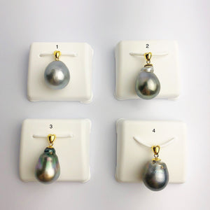 13-14mm Tahitian Pearl Pendants on 18K Gold Plated Sterling Silver (451 No. 1-4)