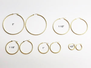 14k 2mm Gold Sparkle Hoop Earrings - 2" to 1/2" - Made in USA (#882-256, 202, 204, 203, 200)