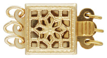 8.5x8.5mm Square Filigree Pearl Clasp 3 Row, 14k gold filled. Made in USA. #4003577