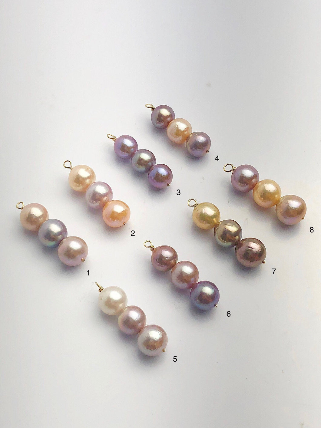Edison Pearl Pendants on 14K Gold, Natural Color, 10-11mm, Made in Hawaii (547 No. 1-8)