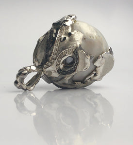 38mm GIANT South Sea Natural Pearl, 18k White Gold, 1.35 ct Diamonds - Statement Pendant - Handmade