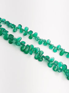 HALF OFF SALE - Green Onyx Flat Faceted Pear Gemstone Beads, Full Strand, Semi Precious Gemstone, 8"