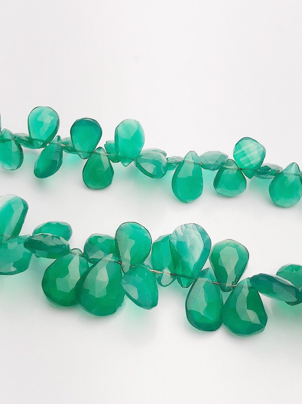 HALF OFF SALE - Green Onyx Flat Faceted Pear Gemstone Beads, Full Strand, Semi Precious Gemstone, 8