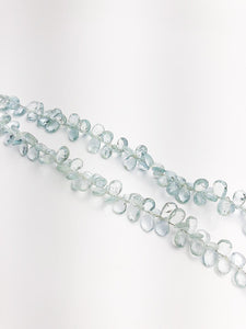 HALF OFF SALE - Aquamarine Faceted Flat Pear Gemstone Beads, Full Strand, Semi Precious Gemstone, 8"