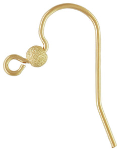 Ear Wire w/3mm Stardust Bead,  14k gold filled. Sterling Silver, Made in USA. #4006416S