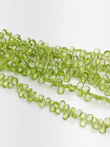 HALF OFF SALE - Peridot Flat Faceted Pear Gemstone Beads, Full Strand, Semi Precious Gemstone, 8"