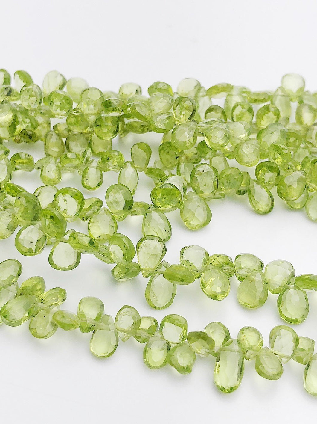 HALF OFF SALE - Peridot Flat Faceted Pear Gemstone Beads, Full Strand, Semi Precious Gemstone, 8