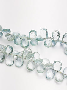 HALF OFF SALE - Aquamarine Faceted Flat Pear Gemstone Beads, Full Strand, Semi Precious Gemstone, 8"