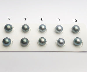 Tahitian Loose Pearls, Round AAA, Blue/Grey Peacock Matched Pairs, 8.5-9mm, #654
