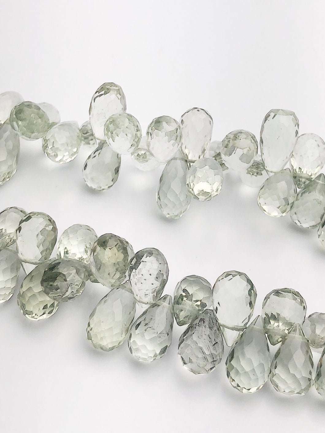 HALF OFF SALE - Green Amethyst Faceted Drop Gemstone Beads, Full Strand, Semi Precious Gemstone, 8