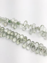 HALF OFF SALE - Green Amethyst Faceted Drop Gemstone Beads, Full Strand, Semi Precious Gemstone, 8"