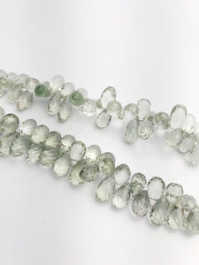 HALF OFF SALE - Green Amethyst Faceted Drop Gemstone Beads, Full Strand, Semi Precious Gemstone, 8"