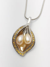 Two Edison Pearl Pendant with Citrine on 925 Sterling Silver - Statement Pendant - Handmade #767