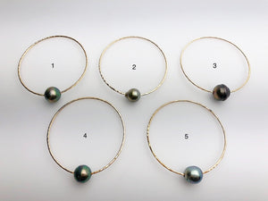 14K Gold Filled Single Tahitian Pearl Bangle Bracelets , Size Medium, 12-14mm Pearls (788 No. 1-5)