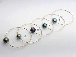 14K Gold Filled Single Tahitian Pearl Bangle Bracelets , Size Medium, 12-14mm Pearls (788 No. 1-5)