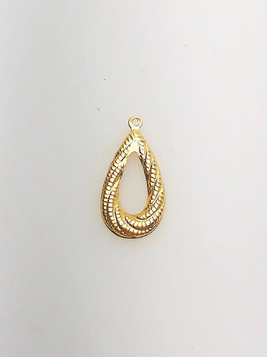 14K Gold Fill Decorative Textured Drop Charm w/ Ring, 8.5x16.6mm, Made in USA - 1437