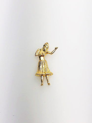 14K Solid Gold Hawaiian Hula Girl Charm w/ Ring, 11.3x21.5mm, Made in USA (L-142)