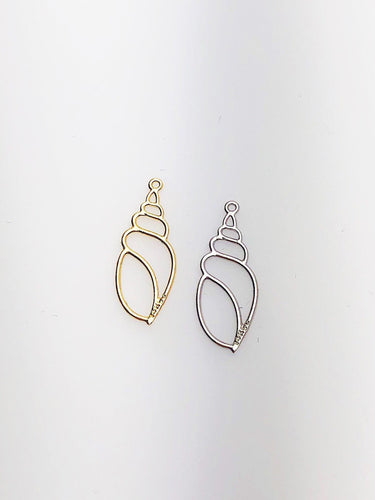 14K Solid Gold Seashell Charm w/ Ring, 8.8x23.4mm, Made in USA (L-104)